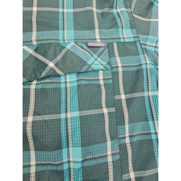 Colmbia Size 3X Mens Green Check Omni Shade Back Vent Logo Tag Polyester Shirt - Picture 9 of 12